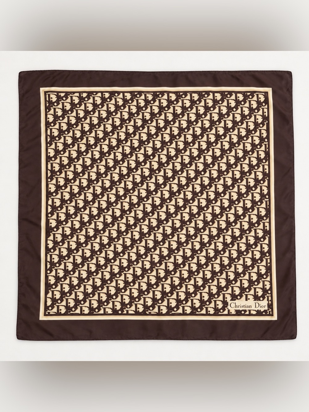 Brown Cream Designer Inspired Monogram Square Scarf